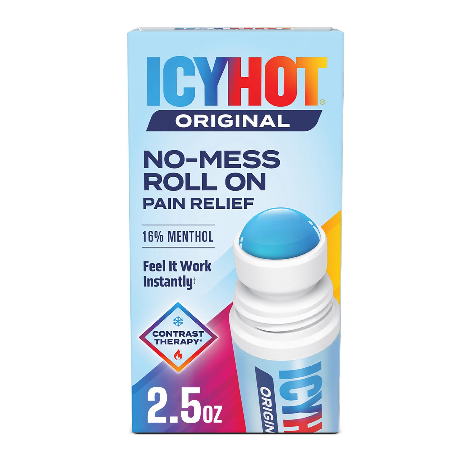 Icy Hot Original Pain Relief No-Mess Roll-On Applicator, Fast-Acting Pain Relief with Max Strength Menthol 16%, Contrast Therapy for Backaches, Joints, Muscle Strains and Arthritis, 2.5 oz Icy Hot buy supplements canada