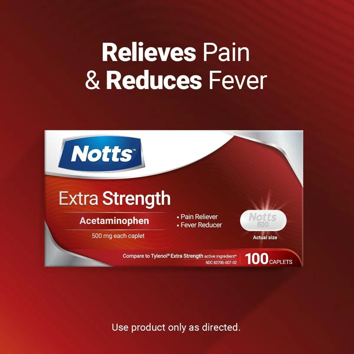 NOTTS Extra Strength 500 mg Caplets with Acetaminophen, Pain Reliever and Fever Reducer for Headache, Backache and Toothache, 100 Count NOTTS buy supplements canada