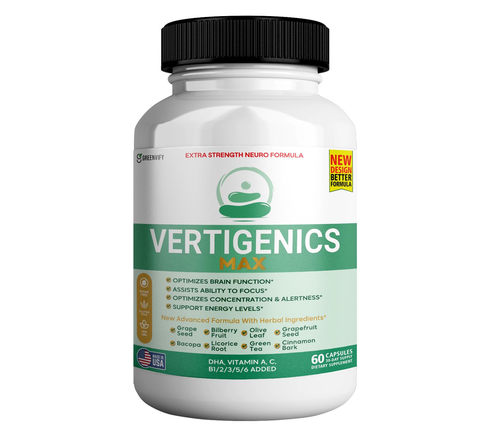Vertigenics Max – Brain & Focus Support Supplement – Extra Strength Neuro Formula with Vitamins, Minerals & Herbal Blend – Supports Clarity, Alertness & Energy – 60 Capsules (1) Vertigenics buy supplements canada