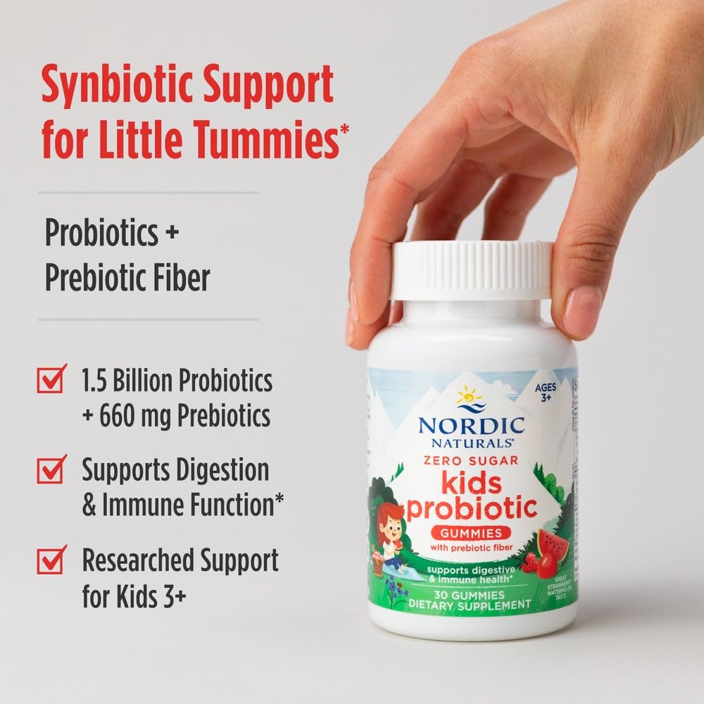 Nordic Naturals Zero Sugar Kids Probiotic Gummies - Strawberry Watermelon Flavor - 30 Gummies - Supports Digestive Wellness & Immune Health - Non-GMO - Third Party Tested - Vegan - 30 Servings Nordic Naturals buy supplements canada
