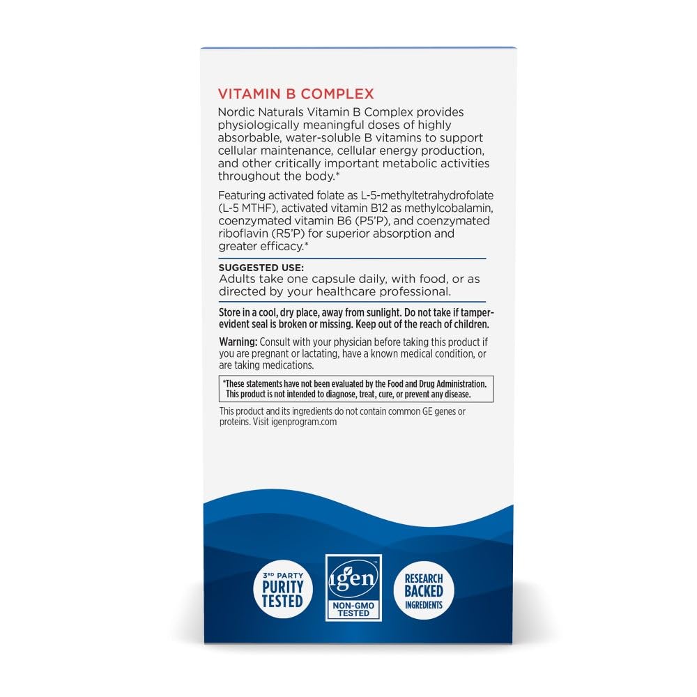 Nordic Naturals Vitamin B Complex - 45 Capsules Thiamine, Riboflavin, Niacin, B6 & B12, Folate, Biotin, Pantothenic Acid Heart Brain Health, Energy, Metabolism Non-GMO Servings Nordic Naturals buy supplements canada