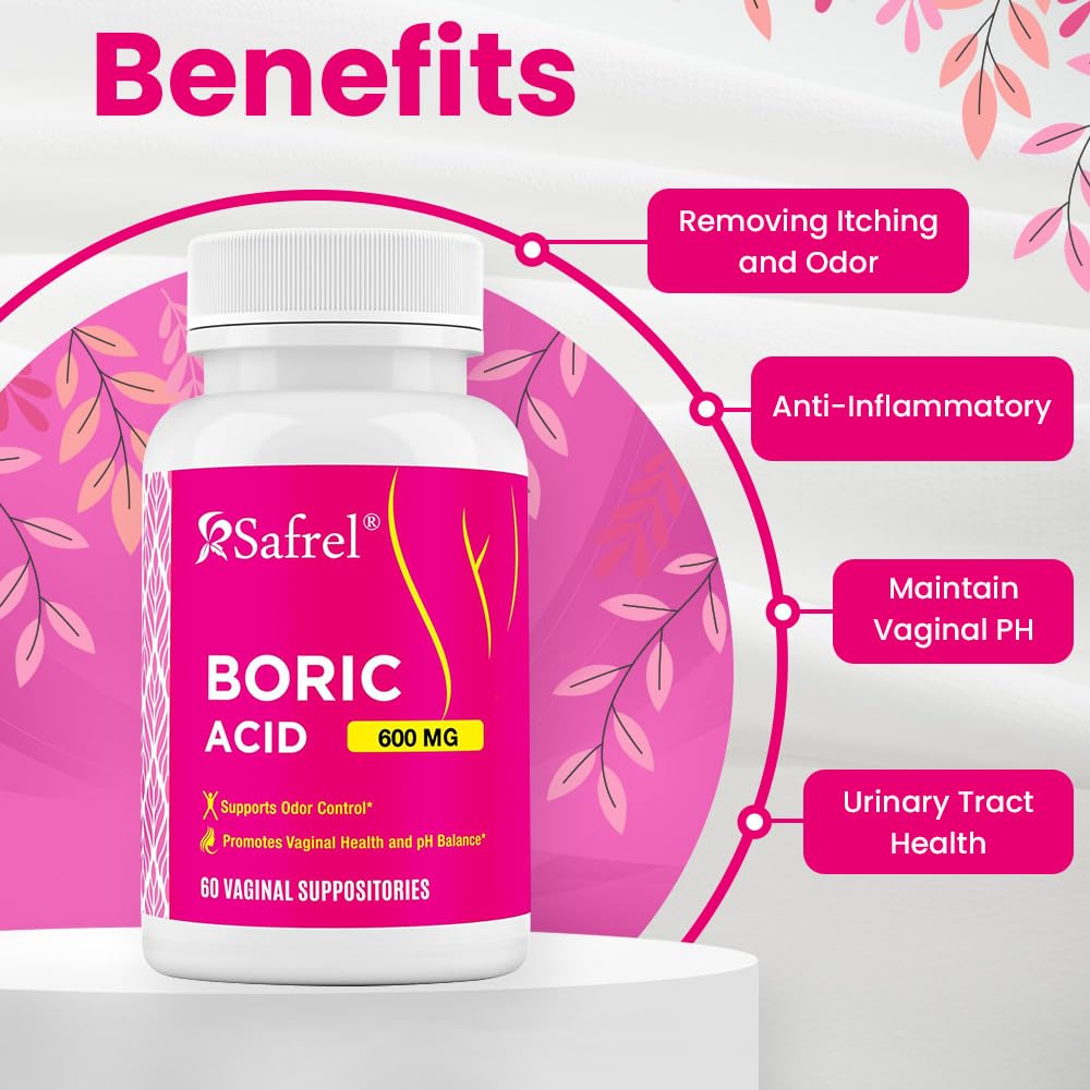 Safrel Boric Acid Vaginal Suppositories - 60 Count (1-Pack) – 100% Pure USA-Made, Supports Intimate Safrel buy supplements canada