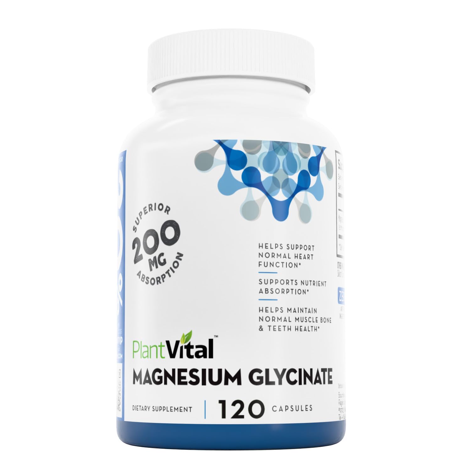 PlantVital Magnesium Glycinate 200mg - Supports Restful Sleep, Muscle & Nerve Function, Normal Heart & Bone Health - Feel Calm & Relax - Vegan, Third Party Tested, Gluten Free, Non-GMO - 120 Capsules Plantvital buy supplements canada