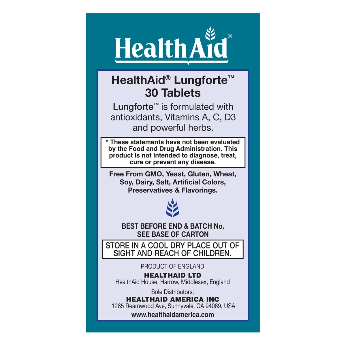 HealthAid LungForte 30 Tablets – Daily Antioxidant Lung Support with NAC, Resveratrol, Olive Leaf, Thyme & Vitamins A, C & D3 – Vegetarian, Non‑GMO HealthAid buy supplements canada
