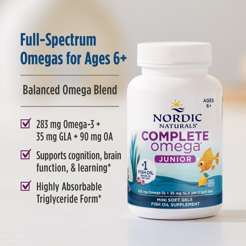 Nordic Naturals Complete Omega Jr., Lemon - 180 Mini Soft Gels - 283 mg Total Omega-3s & 35 mg GLA - Healthy Cognition, Nervous System Function - Non-GMO - 90 Servings Nordic Naturals buy supplements canada