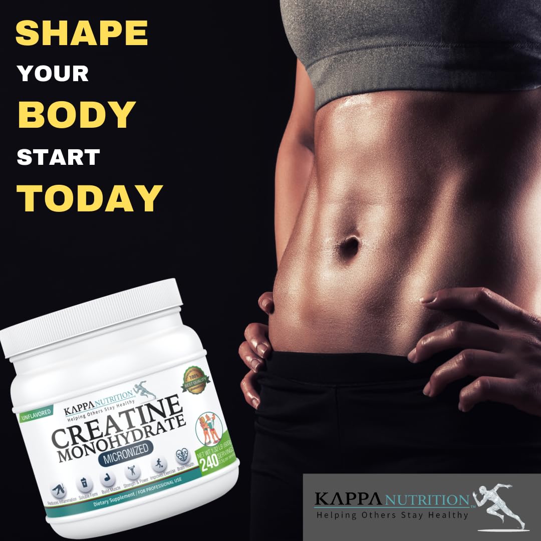 Kappa Nutrition Creatine Monohydrate Powder, Pure Amino Acid Formula, Supports Muscle Strength, Cellular Energy & Mental Focus* Gluten-Free, Keto, 2.25g per Scoop, 240 Servings, Net Wt. 1.32 LB (600g) KAPPA NUTRITION buy supplements canada