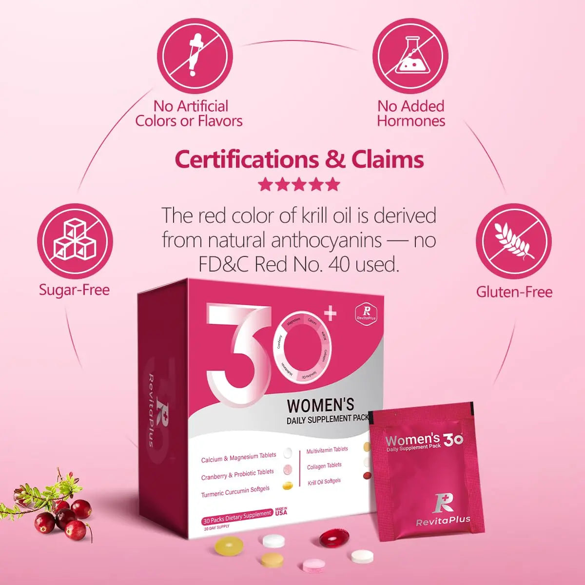 RevitaPlus Multivitamin for Women with Vitamin A,B,C,D3,E,K2,Biotin, Collagen,Krill Oil,Cranberries Supports Energy,Wellness,Beauty and Immune RevitaPlus buy supplements canada