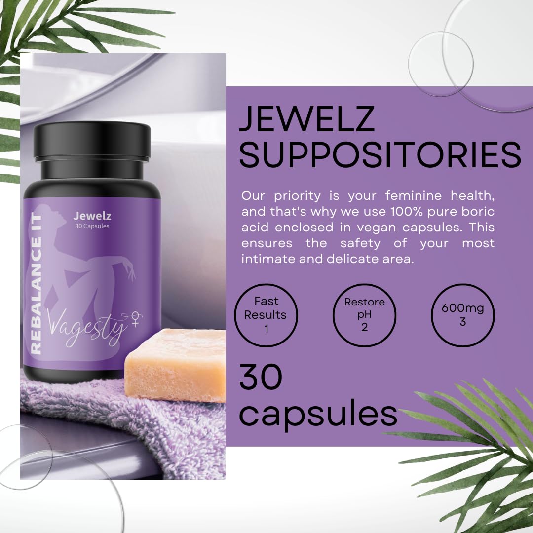 Vagesty Jewelz boric Acid Vaginal Suppositories, 100% Pure boric Acid, rebalance Vaginal pH Vagesty buy supplements canada