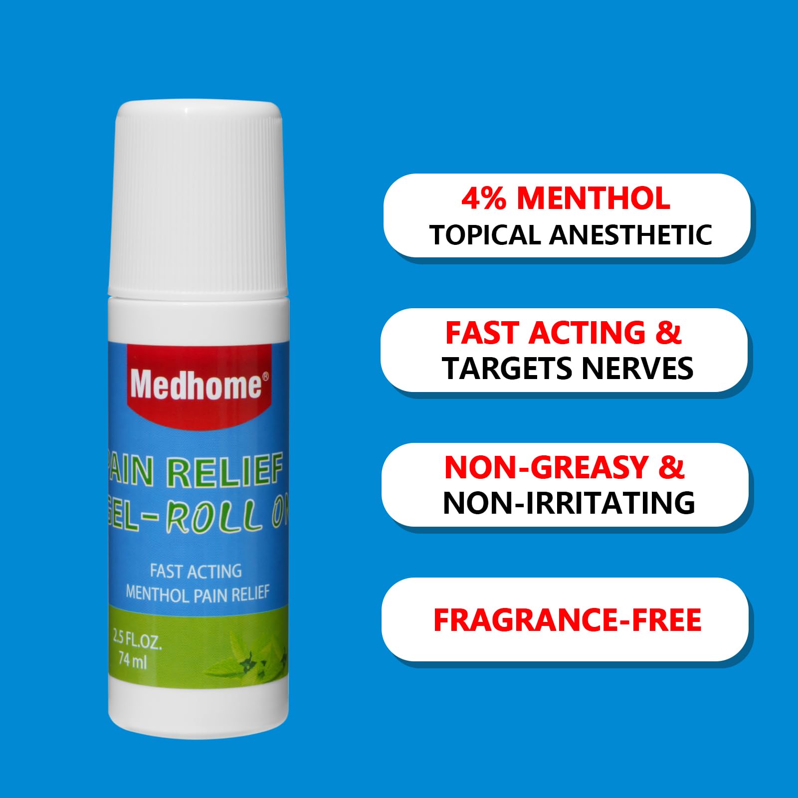 Medhome Pain Relief Roll On, Travel Size Pain Reliever, for Knee, Neck, Hip, Joint, Shoulder, Arthritis Pain Reliever, Fast Acting & Long Lasting Formula, Roll On Menthol Gel 2.5 oz (Pack of 1) Medhome buy supplements canada