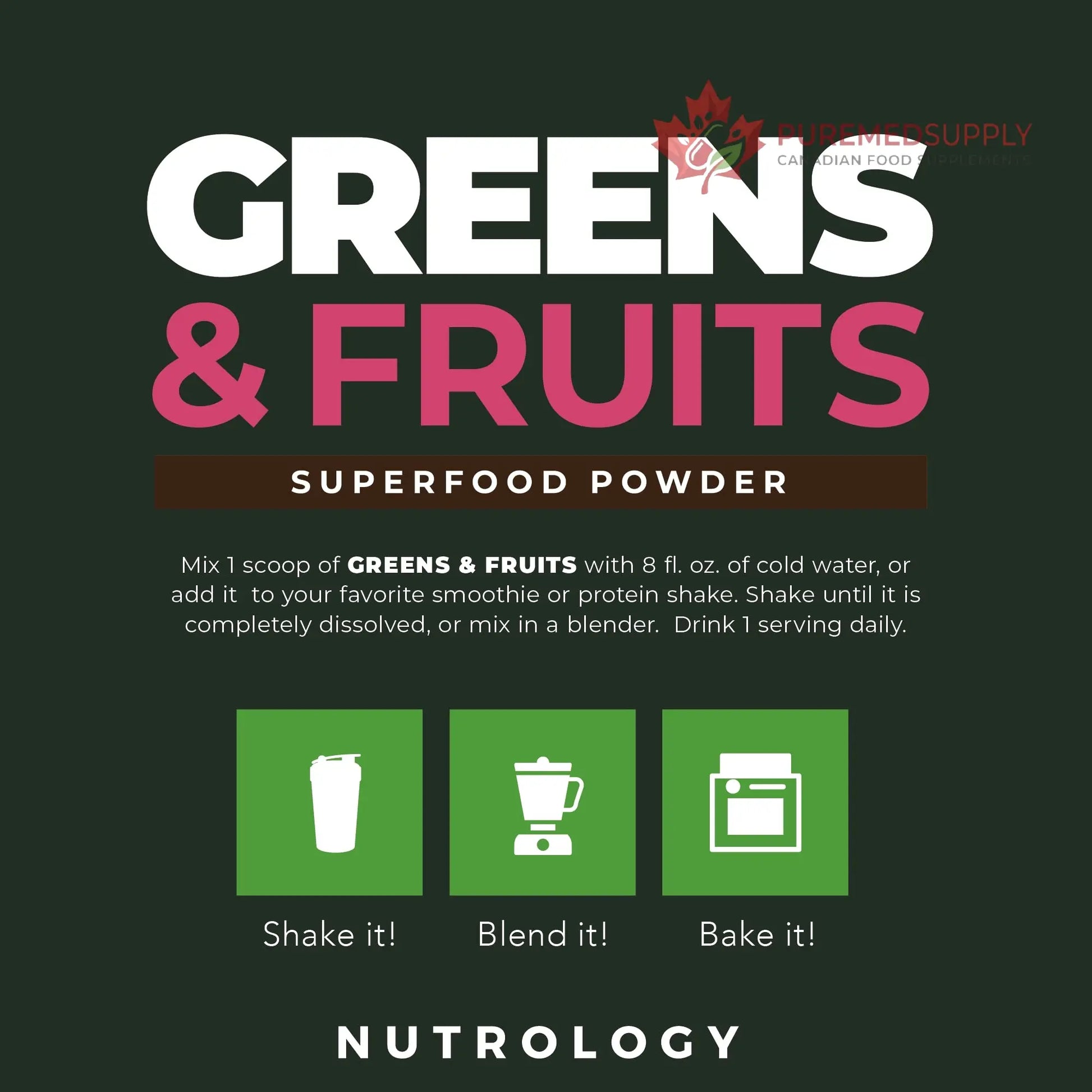 Nutrology Greens & Fruits Powder-Naturally Sourced Superfood, Chocolate (30 Servings) Zen Natural Magnesium Supplement (30 Servings) Nutrology buy supplements canada