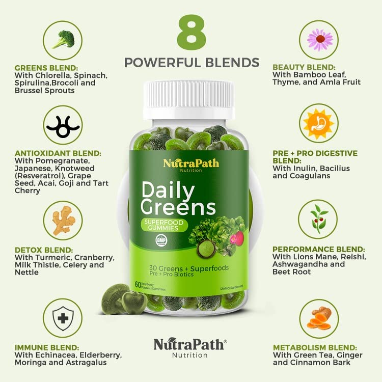 Superfood Daily Greens Gummies - Fruits, Veggies, and Super Foods for Immunity, Energy - 60 Gummies NutraPath buy supplements canada