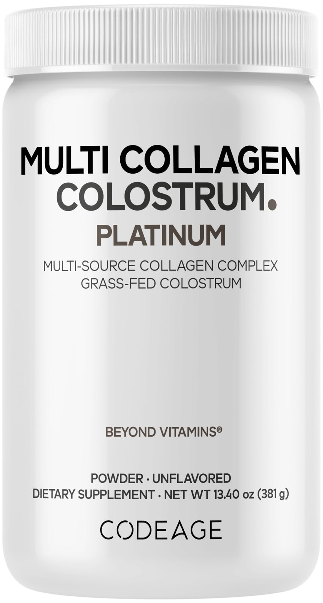Codeage Multi Collagen Colostrum Powder Platinum - Hydrolyzed Grass-Fed Bovine Collagen Peptides, Grass-Fed Bovine Colostrum Supplement, Vitamin C, Biotin, Hyaluronic Acid, Lactoferrin - 13.4 Oz. Codeage buy supplements canada