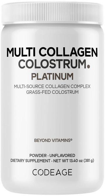 Codeage Multi Collagen Colostrum Powder Platinum - Hydrolyzed Grass-Fed Bovine Collagen Peptides, Grass-Fed Bovine Colostrum Supplement, Vitamin C, Biotin, Hyaluronic Acid, Lactoferrin - 13.4 Oz. Codeage buy supplements canada