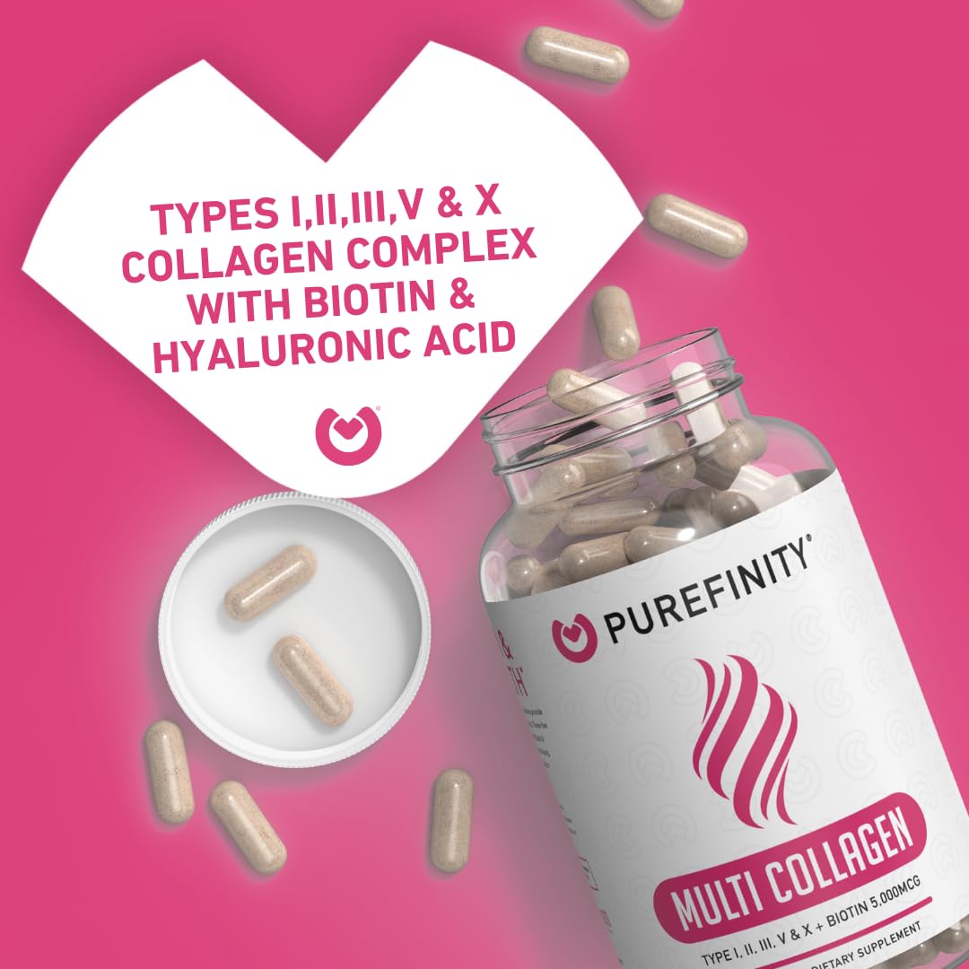 PUREFINITY Collagen Peptides for Women – Type I, II, III, V & X with Biotin & Hyaluronic Acid, Supports Healthy Skin, Bones, Hair & Nails – Non-GMO, Grass-Fed (90 Capsules, 1 Month Supply) PUREFINITY buy supplements canada