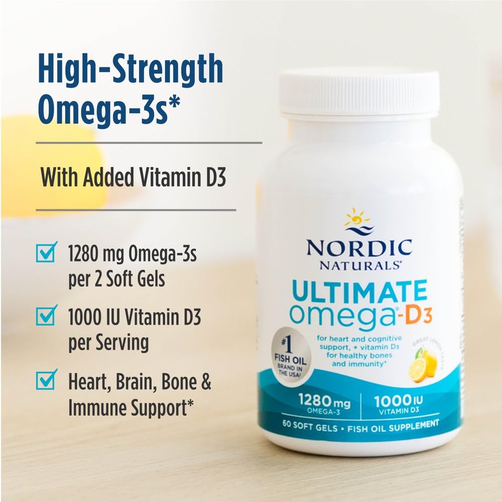 Nordic Naturals Ultimate Omega-D3, Lemon Flavor - 90 Soft Gels - 1280 mg Omega-3 + 1000 IU Vitamin D3 - EPA & DHA - Promotes Brain, Heart, & Immune Health - 45 Servings Nordic Naturals buy supplements canada