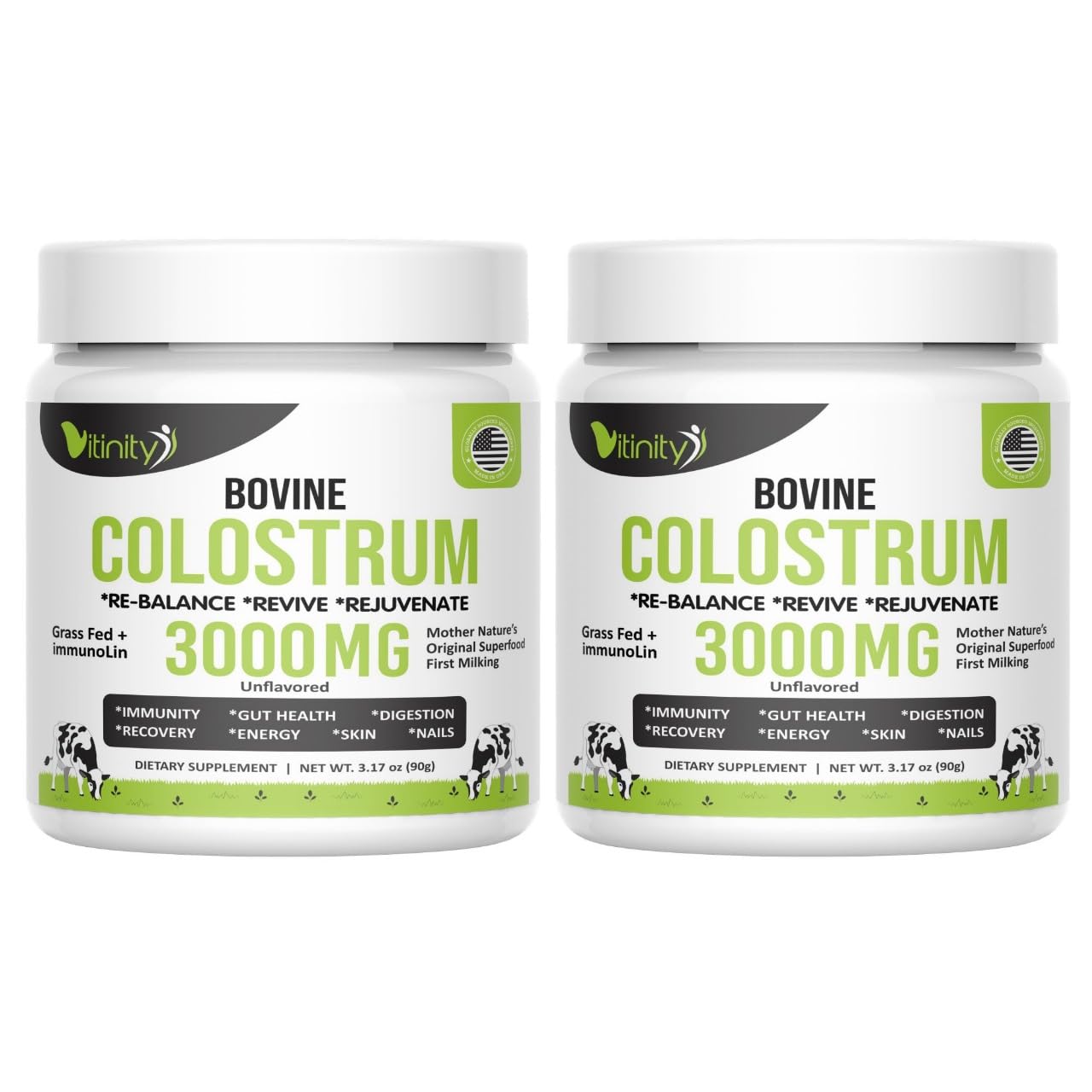 VITINITY Grass Fed Bovine Colostrum Powder for Humans 3000 mg - Natural IgG Colostrum Supplement Gut Health, Immune Support, Muscle Recovery, Wellness | Pure Colostrum Superfood,Unflavored 2 Pack VITINITY buy supplements canada