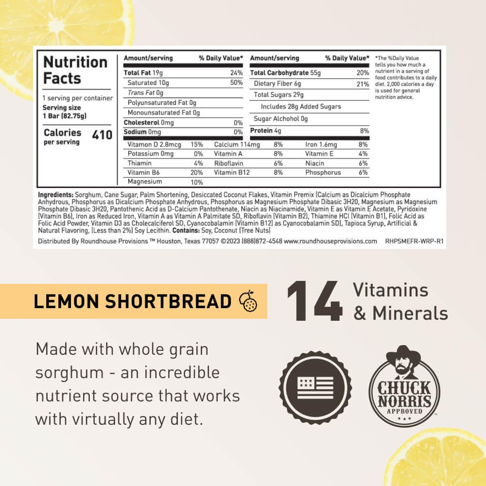 Roundhouse Provisions by Chuck Norris Emergency Food Bars - High Calorie Lemon Shortbread, 14 Vitamins & Minerals - Whole Grain Sorghum, 5-Year Shelf Life - Survival Rations for Crisis & Adventure ROUNDHOUSE PROVISION buy supplements canada