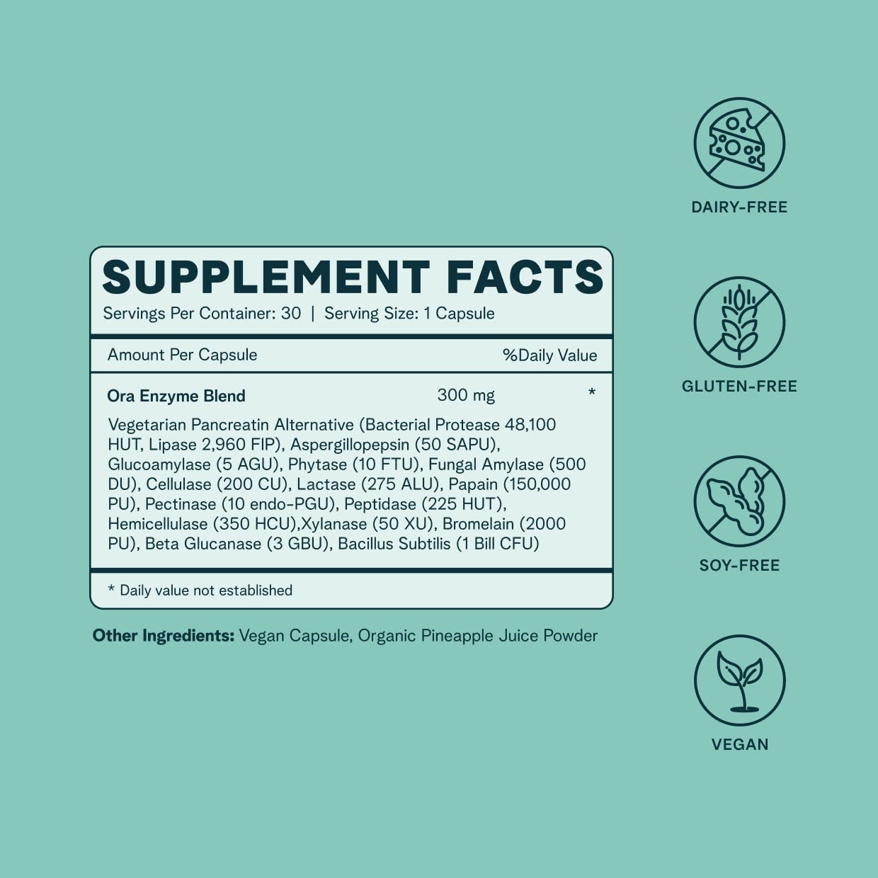 Ora Organic Multi-Enzyme Supplement - Vegan, Gluten Free Enzymes for Digestion with Probiotics for Gut Health, Bloating, Constipation and Gas Relief - 30 Easy to Swallow Capsules Ora Organic buy supplements canada