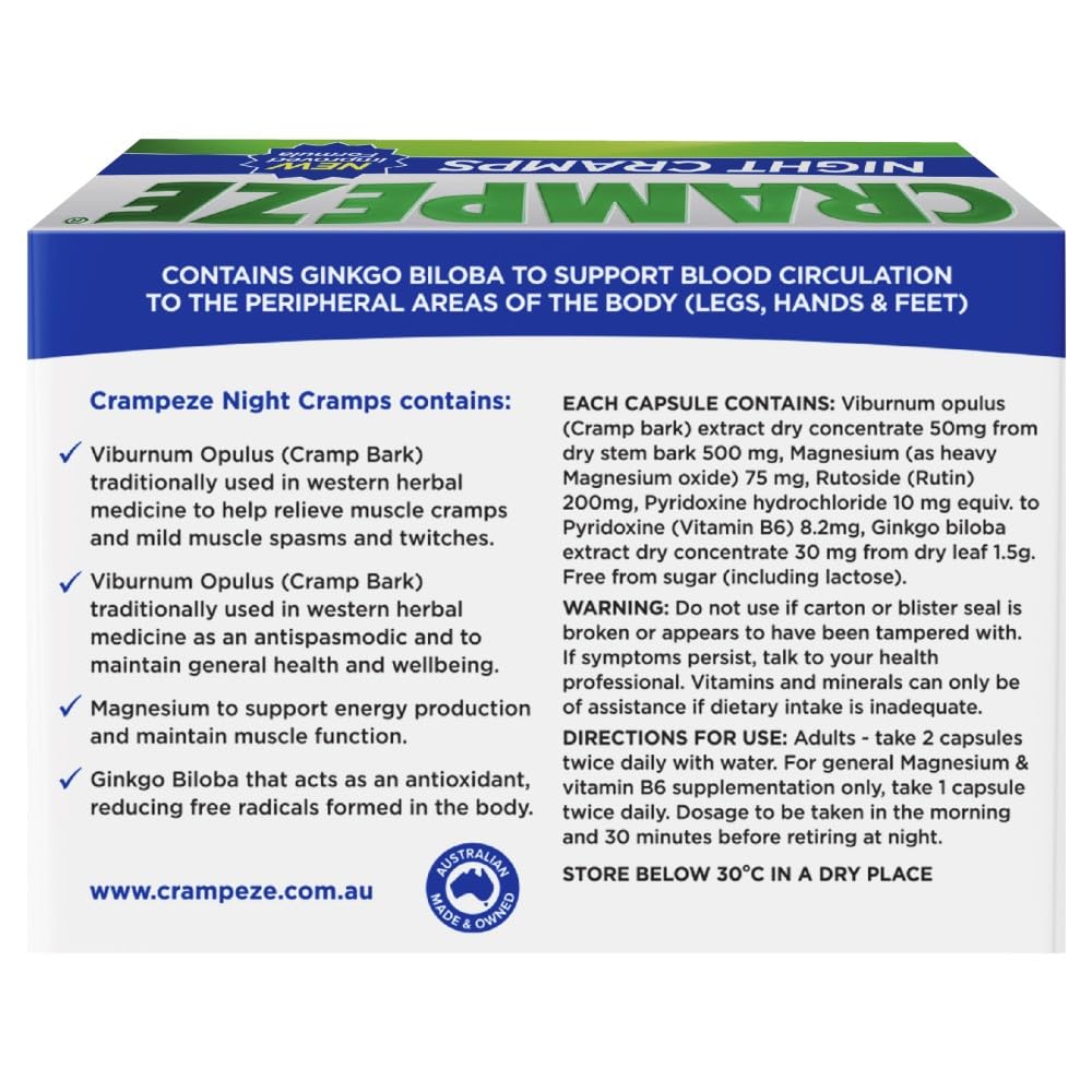 Crampeze Night Cramps Natural Relief of Muscle Cramps, Spasms & Tired Legs 60 Capsules Crampeze buy supplements canada