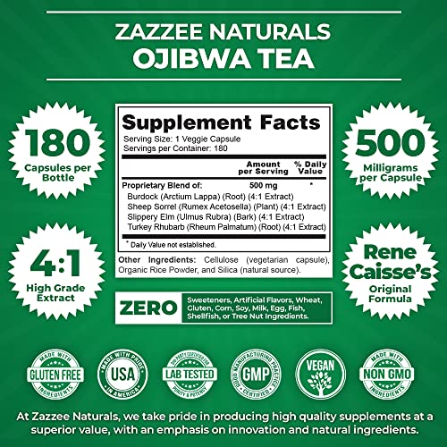 Zazzee Extra Strength Ojibwa Tea 500 mg, 180 Vegan Capsules, Rene Caisse's Original Zazzee buy supplements canada