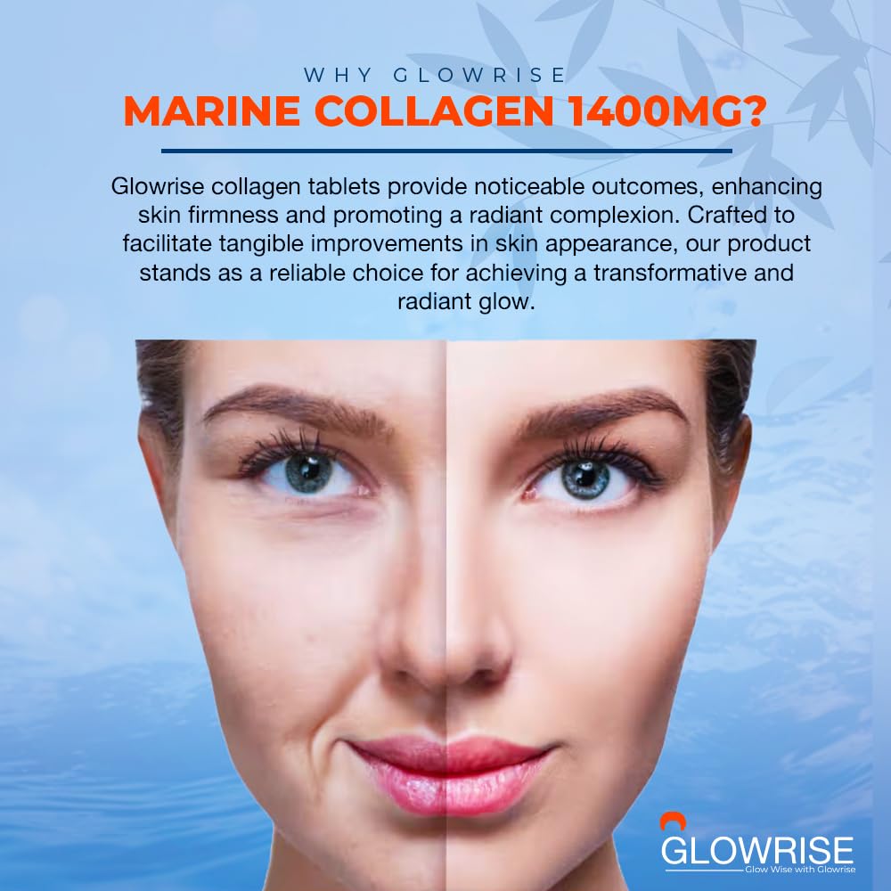 Pure Marine Collagen 120 Tablets 1400mg - Premium Blend with Hyaluronic Acid, Biotin, Vitamin C & E GLOWRISE buy supplements canada