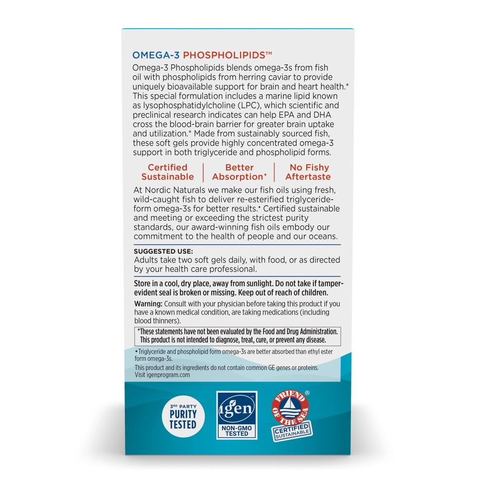 Nordic Naturals Omega-3 Phospholipids, Unflavored - 60 Soft Gels - 500 mg Omega-3 & 350 mg Phospholipids - Heart & Brain Health - Small, Easy-to-Swallow Soft Gels - Non-GMO - 30 Servings Nordic Naturals buy supplements canada