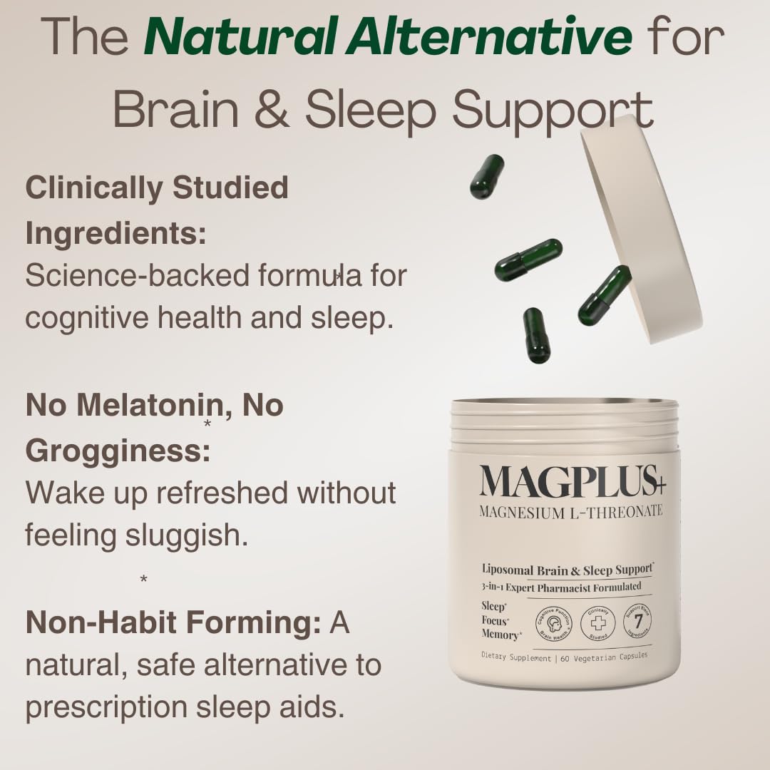 MAGPLUS+ Magnesium L-Threonate w Apigenin & L Theanine | 7-Ingredient Sleep Blend | Brain, Memory, & Sleep Support | Liposomal Magnesium Threonate Supplement (60 Capsules) Plus+Ultra buy supplements canada