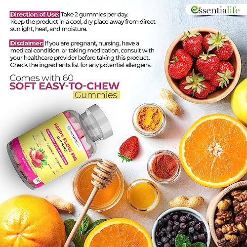 Happy Flow Strawberry-Flavor Chewable PMS Gummies | Hormone Balance Chasteberry Essentialife buy supplements canada