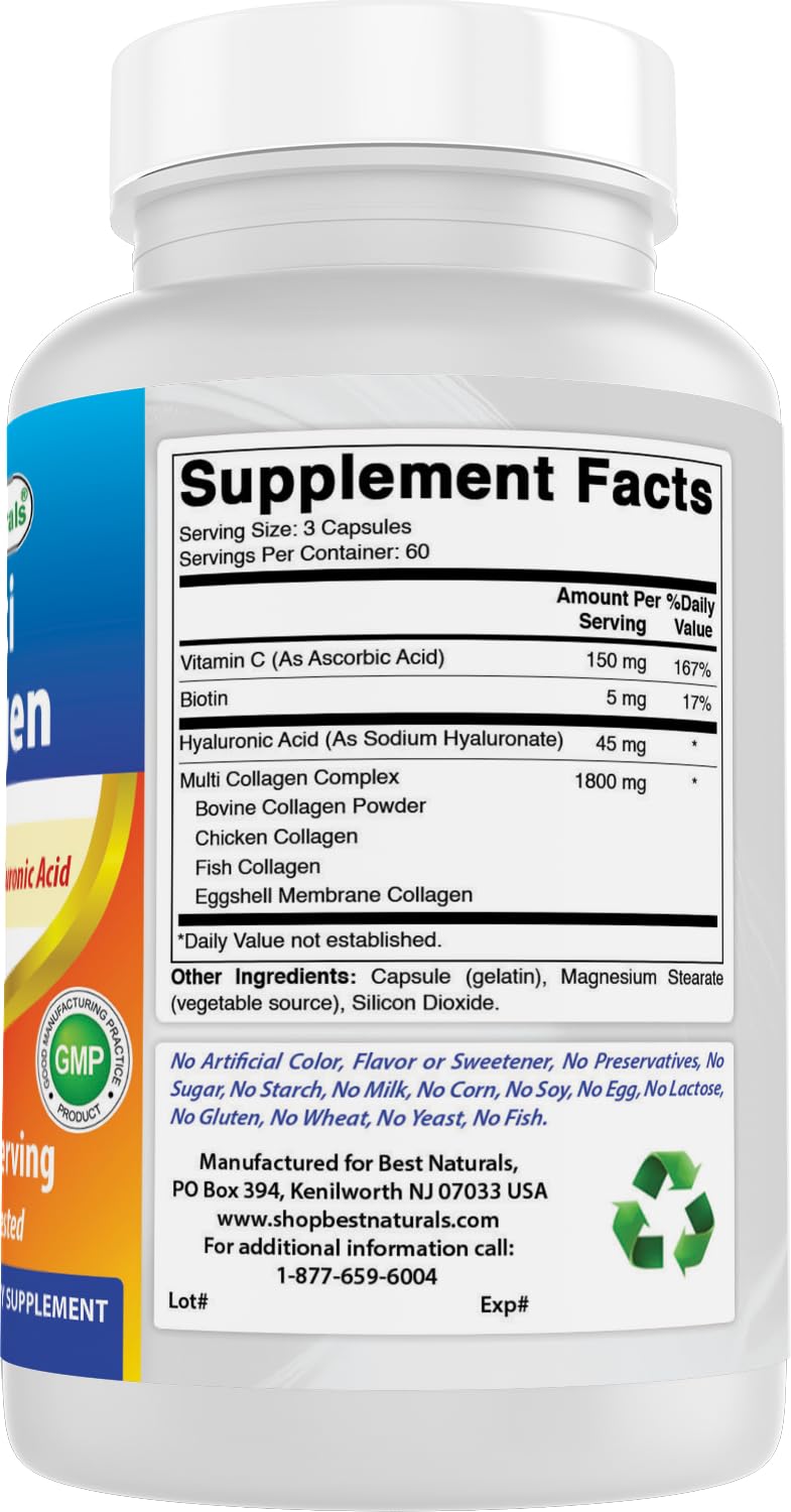 Best Naturals Multi Collagen Pills 2000mg for Women & Men - Hydrolyzed Collagen Peptides Capsules for Hair Skin and Nails with Types I Best Naturals buy supplements canada