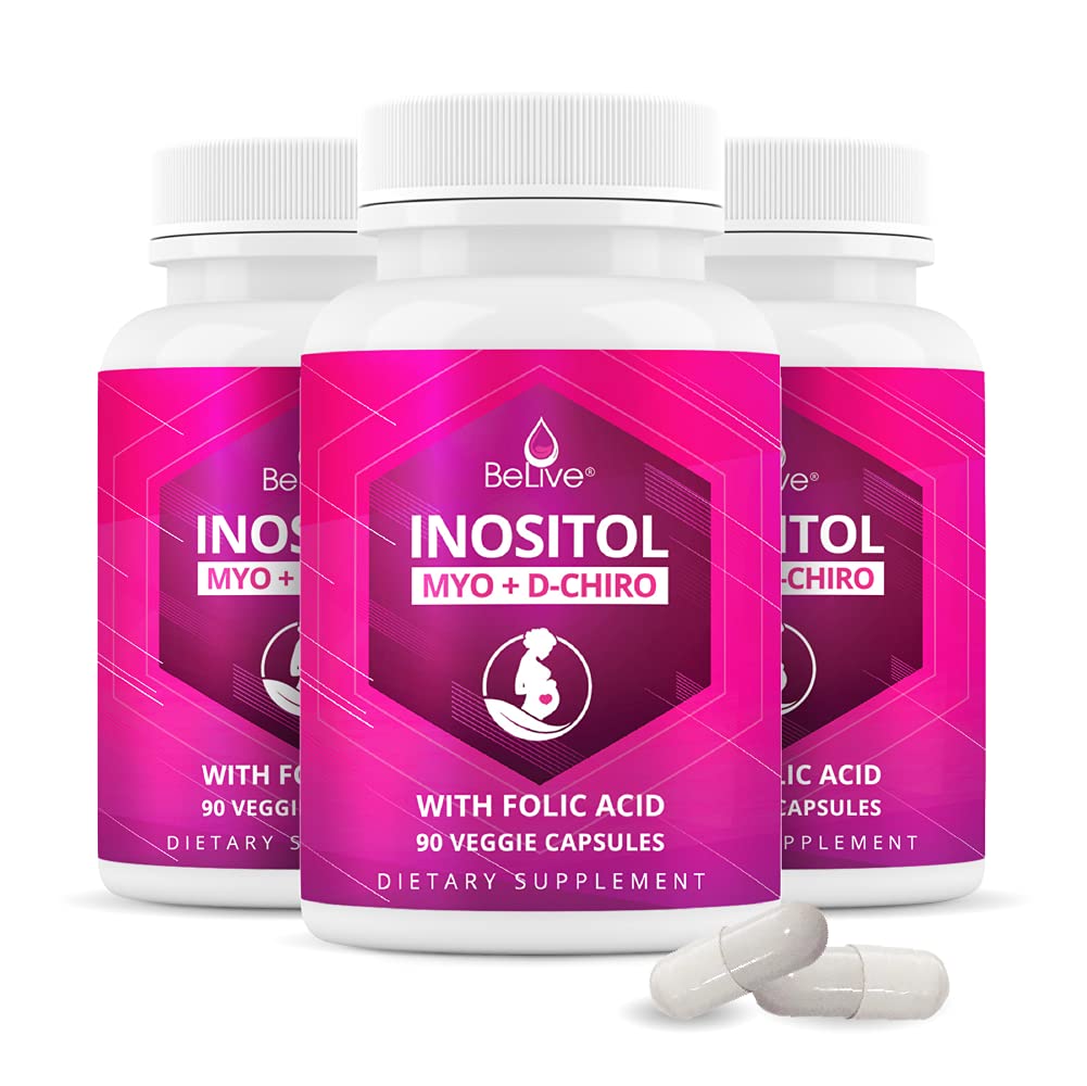 Myo-Inositol & D-Chiro Inositol Capsules with Folic Acid for PCOS | Prenatal Fertility BeLive buy supplements canada