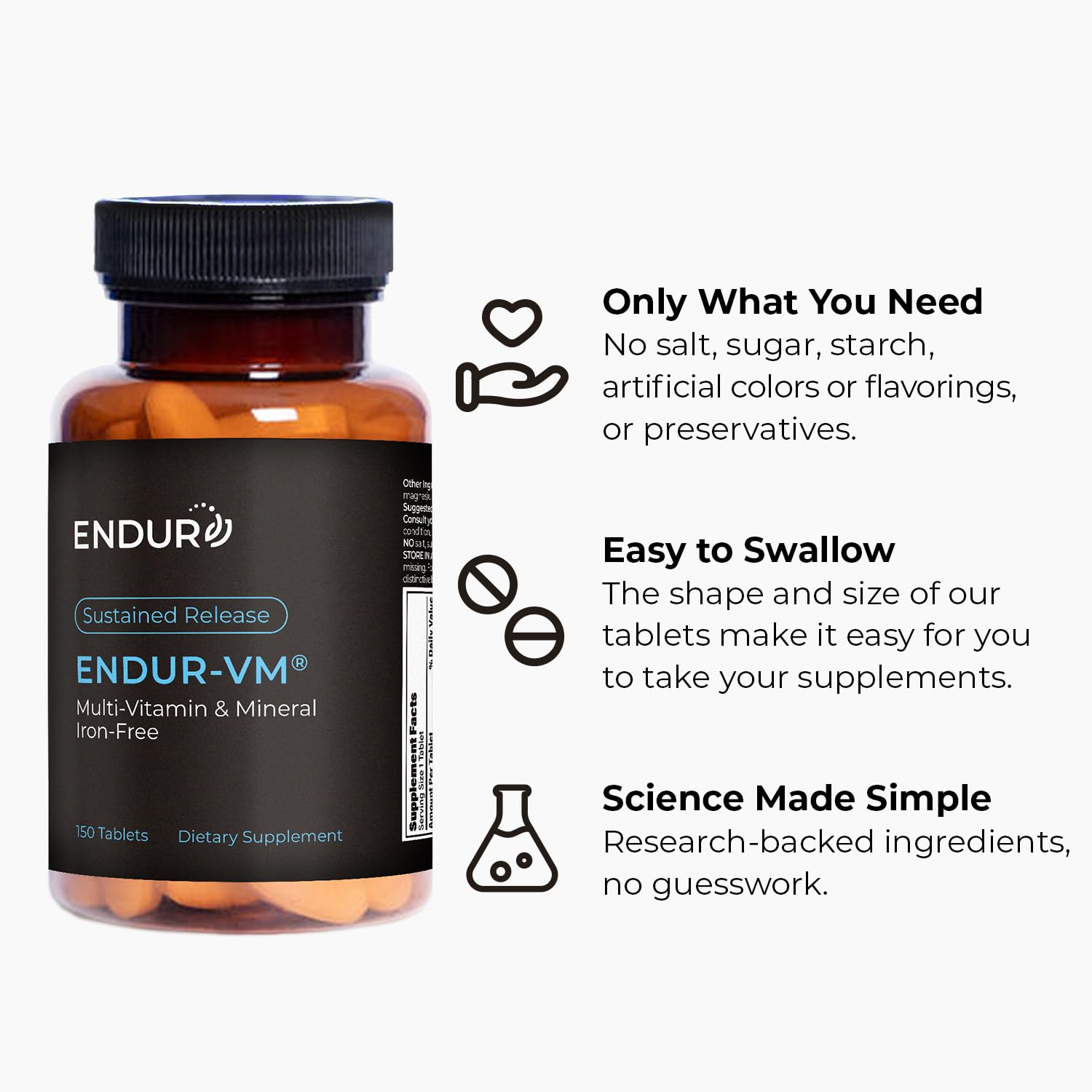 ENDUR-VM - Multivitamin Vitamin A, C, D, E, B12 & Zinc (Without Iron) SR (Sustained Release) 22 Essential Nutrients to Support Overall Wellness for Men & Postmenopausal Women - 150 Tablets Endurance Products buy supplements canada