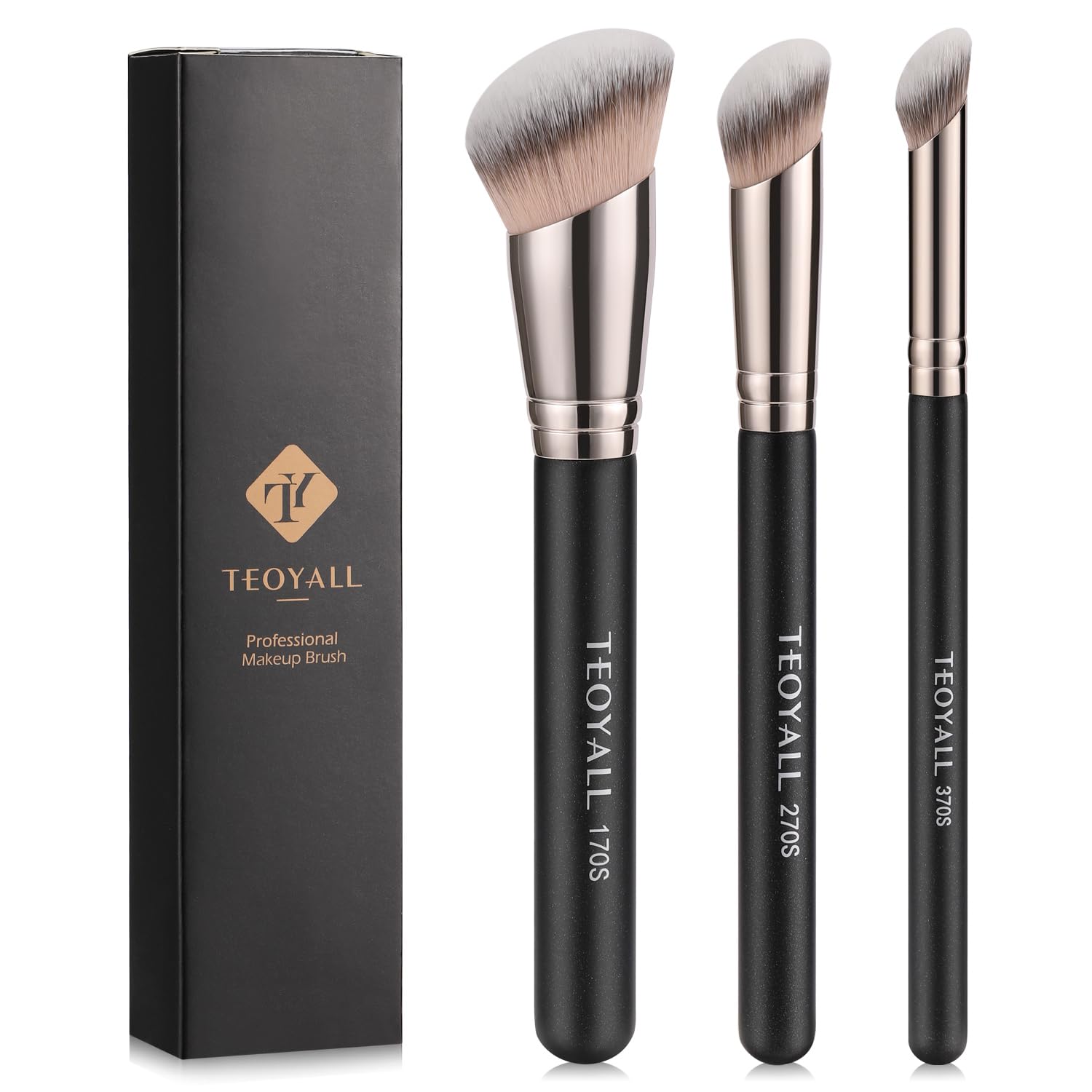 TEOYALL Foundation Contour Conceal Brush Set, 3PCS Angled Synthetic Kabuki Brush for Blending Setting Buffing with Liquid, Cream and Powder Cosmetic (170S/270S/370S) TEOYALL buy supplements canada