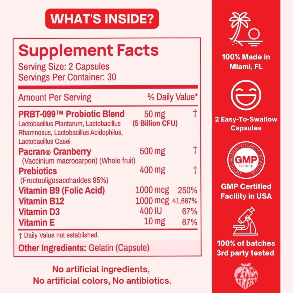 Purely Pink Prebiotic Probiotic Blend for Vaginal Health - Promote pH Balance, Healthy Flora and Odor Peach Perfect buy supplements canada