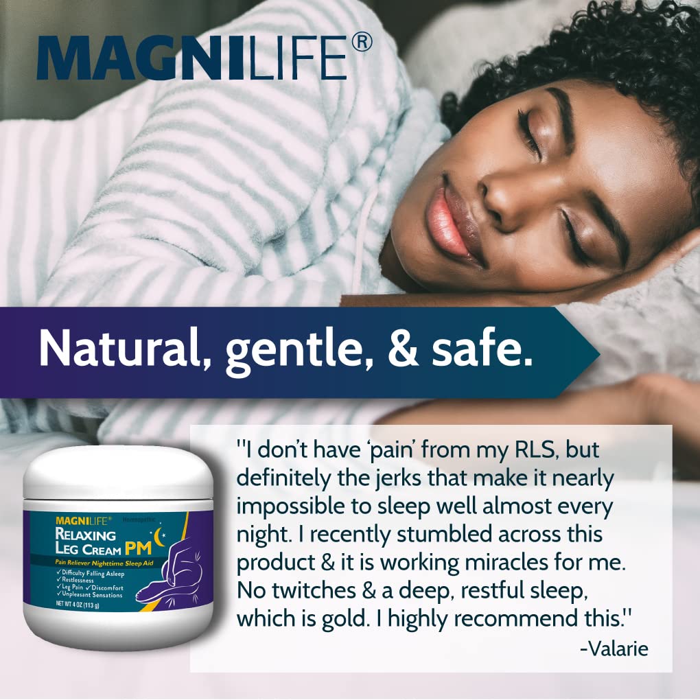 MagniLife Relaxing Leg Cream PM, 4 Oz, Homeopathic Nighttime Pain Reliever & Sleep Aid with Lavender & Magnesium, Non-Greasy Deep Penetrating Cream for Restless Legs & Discomfort MagniLife buy supplements canada