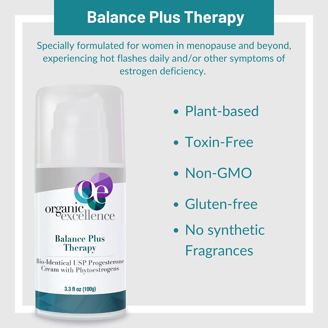 Organic Excellence Balance Plus Therapy - USP Bioidentical Organic Progesterone Cream for Women - with Phytoestrogens - for Menopause Relief and Natural Hormone Balance, 3.3 fl oz (100g) Organic Excellence buy supplements canada