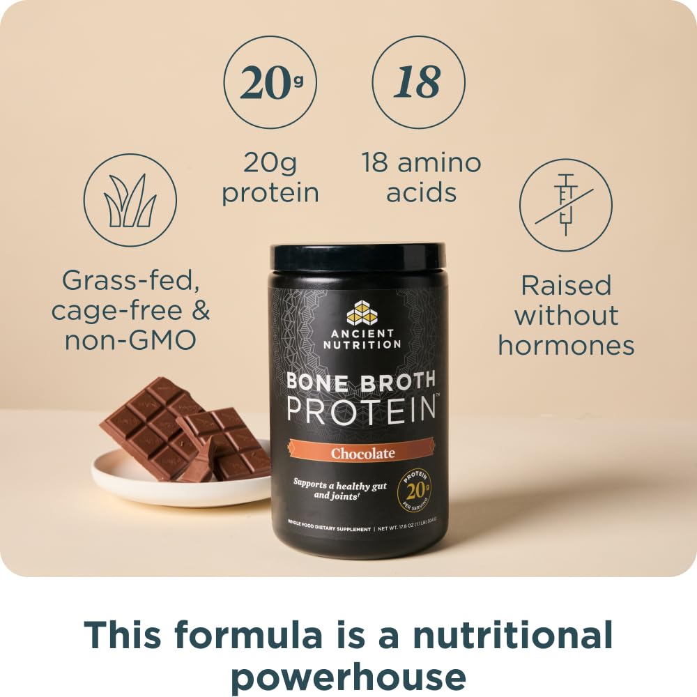 Ancient Nutrition Protein Powder Made from Real Bone Broth, Chocolate, 20g Protein Per Serving, 20 Serving Tub, Gluten Free Hydrolyzed Collagen Ancient Nutrition buy supplements canada