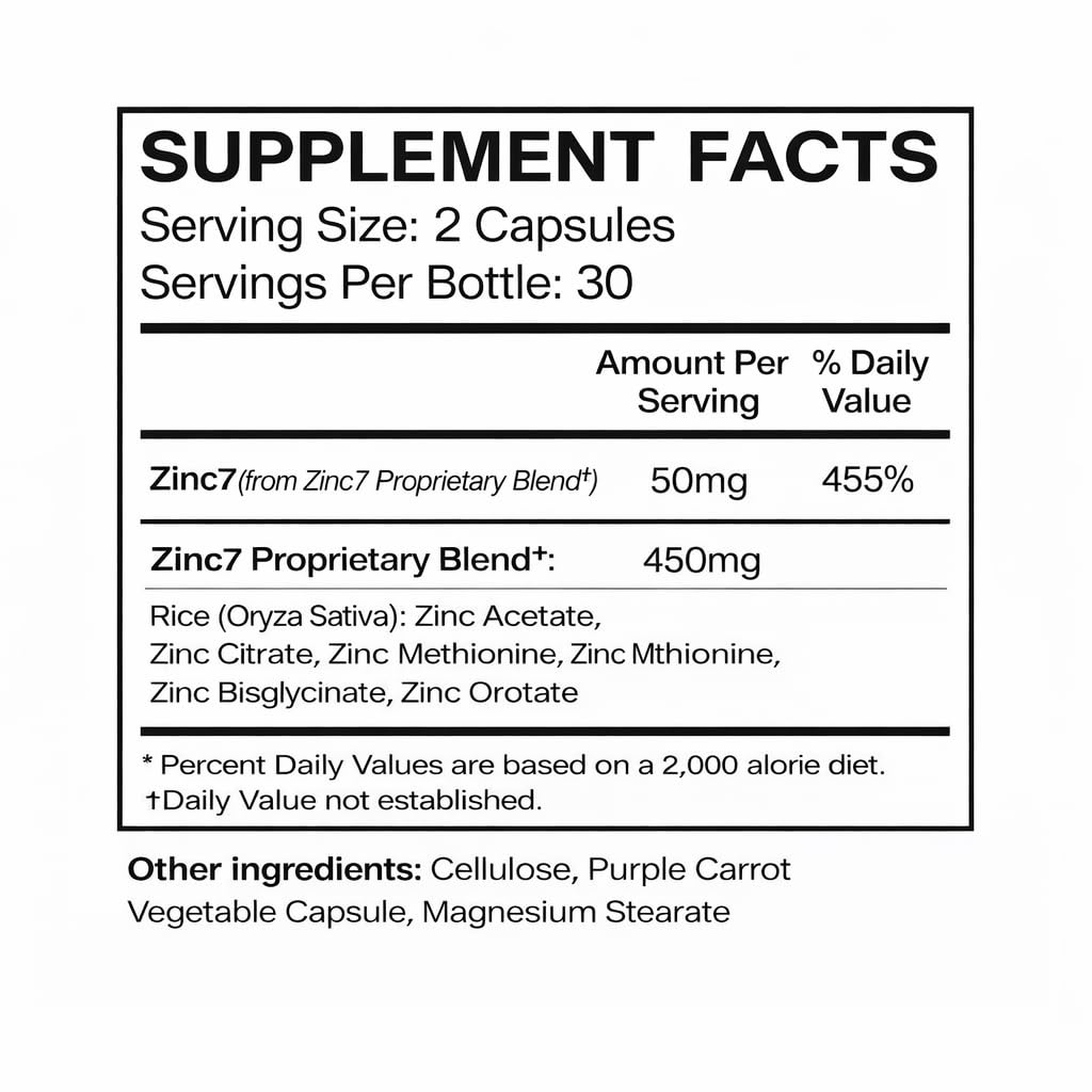 Zinc7: 7-in-1 Zinc Complex 50mg - Maximum Absorption for Immune Defense, Deep Sleep & All-Day Energy | Hormone Balance, Mental Focus True Cellular Formulas buy supplements canada
