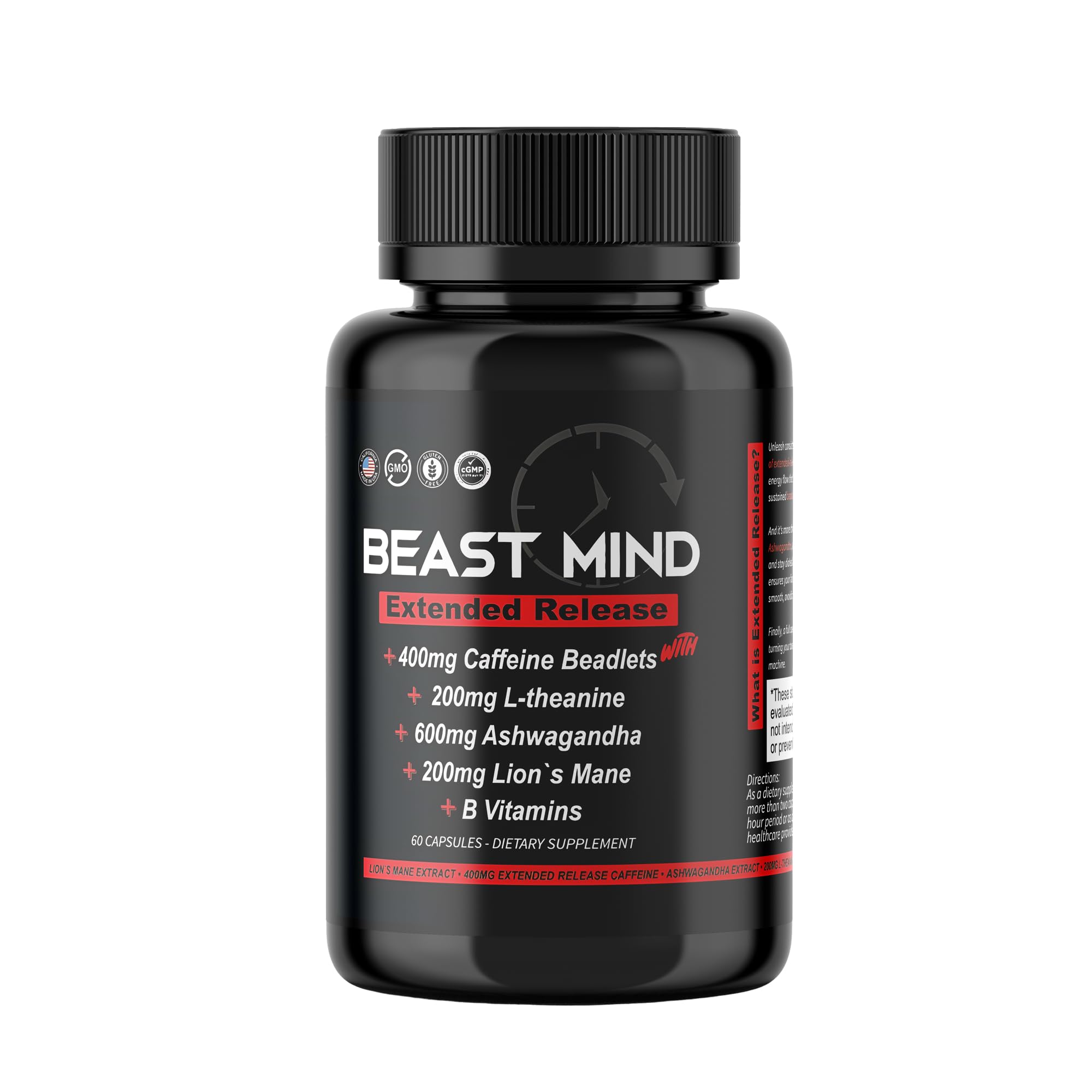 Beast Mind Extended Release Extreme Energy Pills | 400mg XR Caffeine | 600mg Ashwagandha | 200mg Lion's Mane, Increased Energy & Focus, Natural Nootropic Labs Beast Mind buy supplements canada