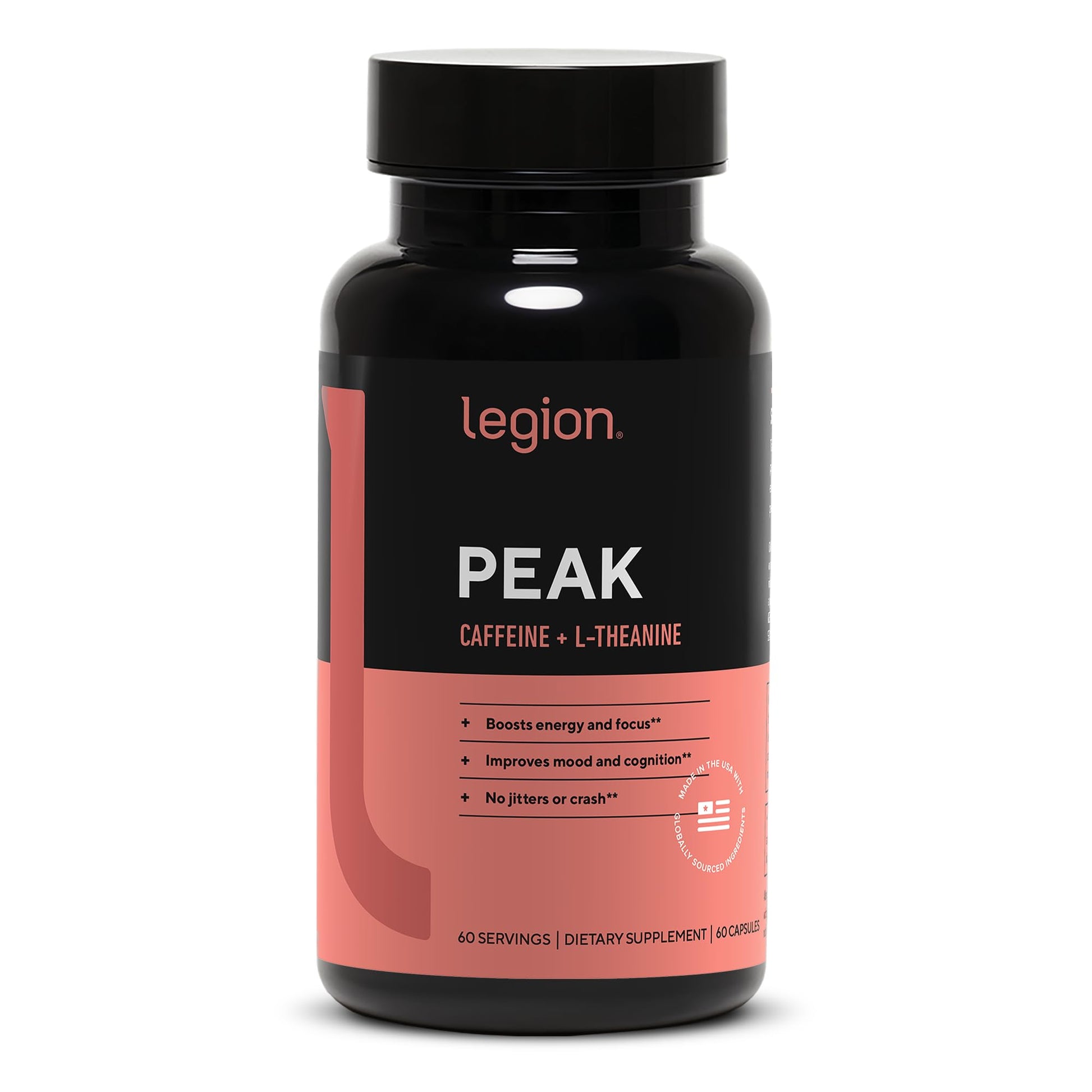LEGION Peak Caffeine and L Theanine Pills - 200 mg Natural and Organic L Theanine Caffeine Supplement for Smooth Energy, Focus and Cognitive Performance - Vegan, Non GMO - 60 Servings LEGION buy supplements canada
