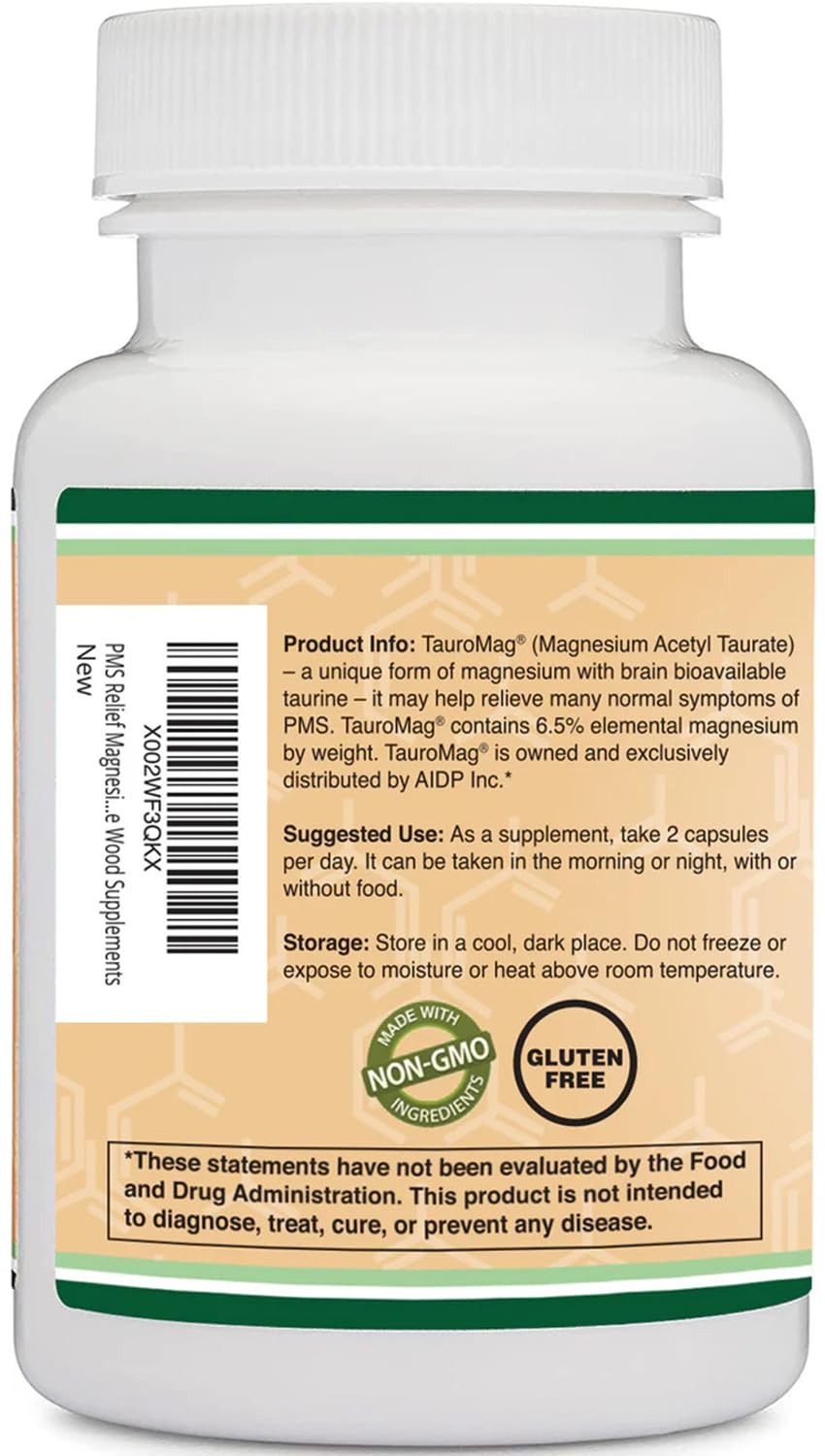 Magnesium Acetyl-Taurate (ATA MG, TauroMag) Novel and Patented Form of Magnesium for PMS and Cramp Relief (60 Capsules, 350mg) PMS Relief Magnesium Supplement by Double Wood Supplements Double Wood Supplements buy supplements canada