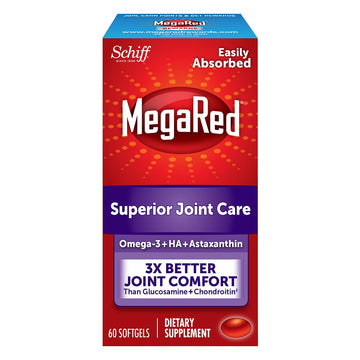 Omega-3 Krill Oil and Joint Supplement - Megared Joint Care 60 softgels - EPA/DHA fatty acids, Antioxidants, Hyaluronic acid, No fishy burp aftertaste as with Fish Oil MegaRed buy supplements canada