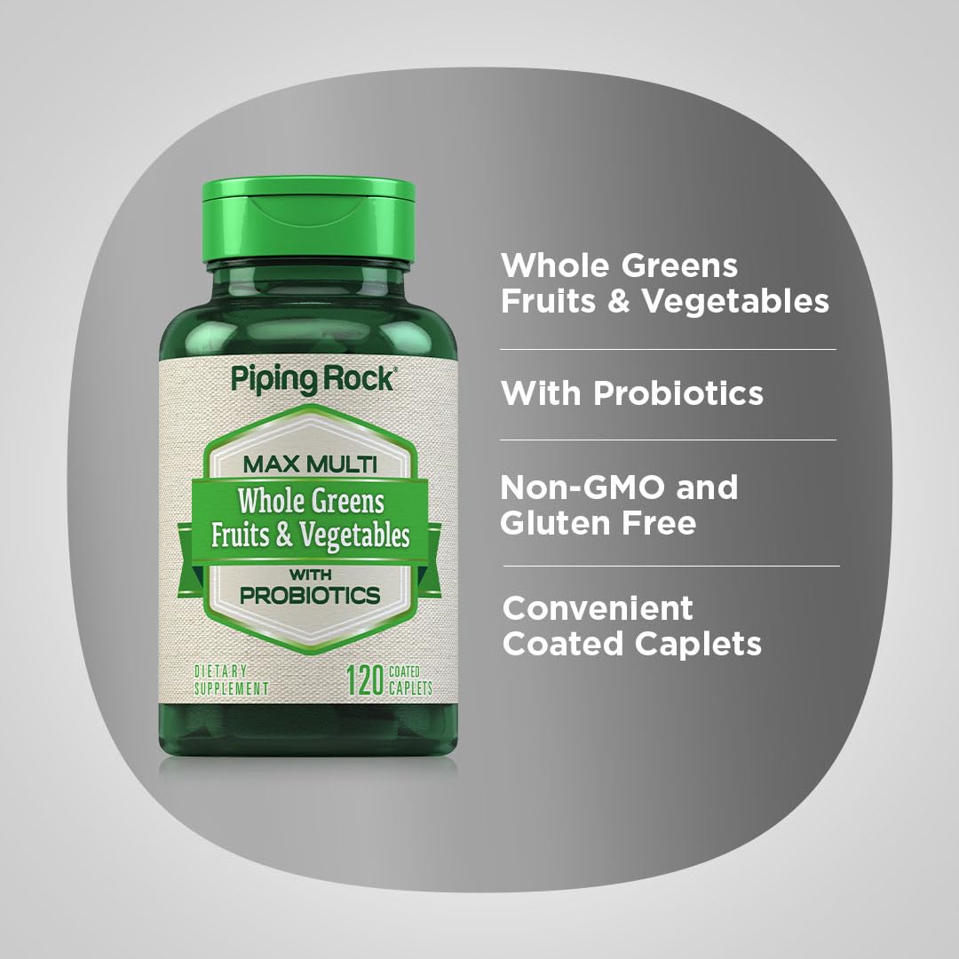 Piping Rock Fruits and Veggies Supplement | 120 Caplets | Fruit and Vegetable Blend with Probiotics | Max Multi Vitamin | Non-GMO, Gluten Free Piping Rock buy supplements canada