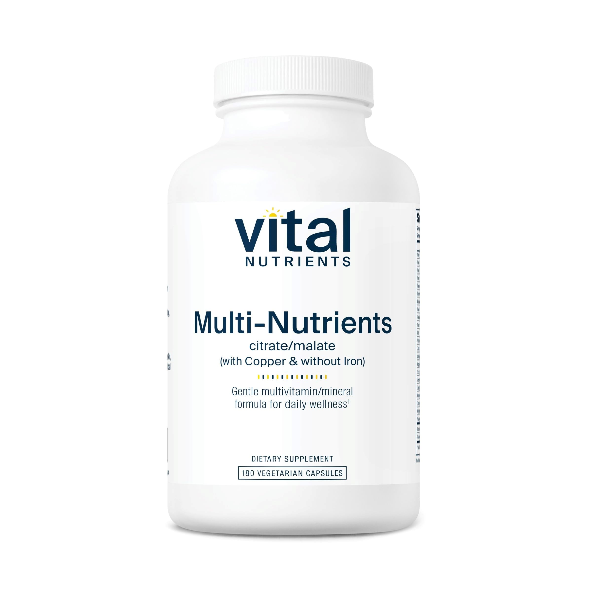Vital Nutrients - Multi-Nutrients 2 - Citrate/Malate Formula (with Copper and Without Iron) - Multi-Vitamin/Mineral, Potent Antioxidants, Gentle Bioavailable Form - 180 Vegetarian Capsules per Bottle Vital Nutrients buy supplements canada