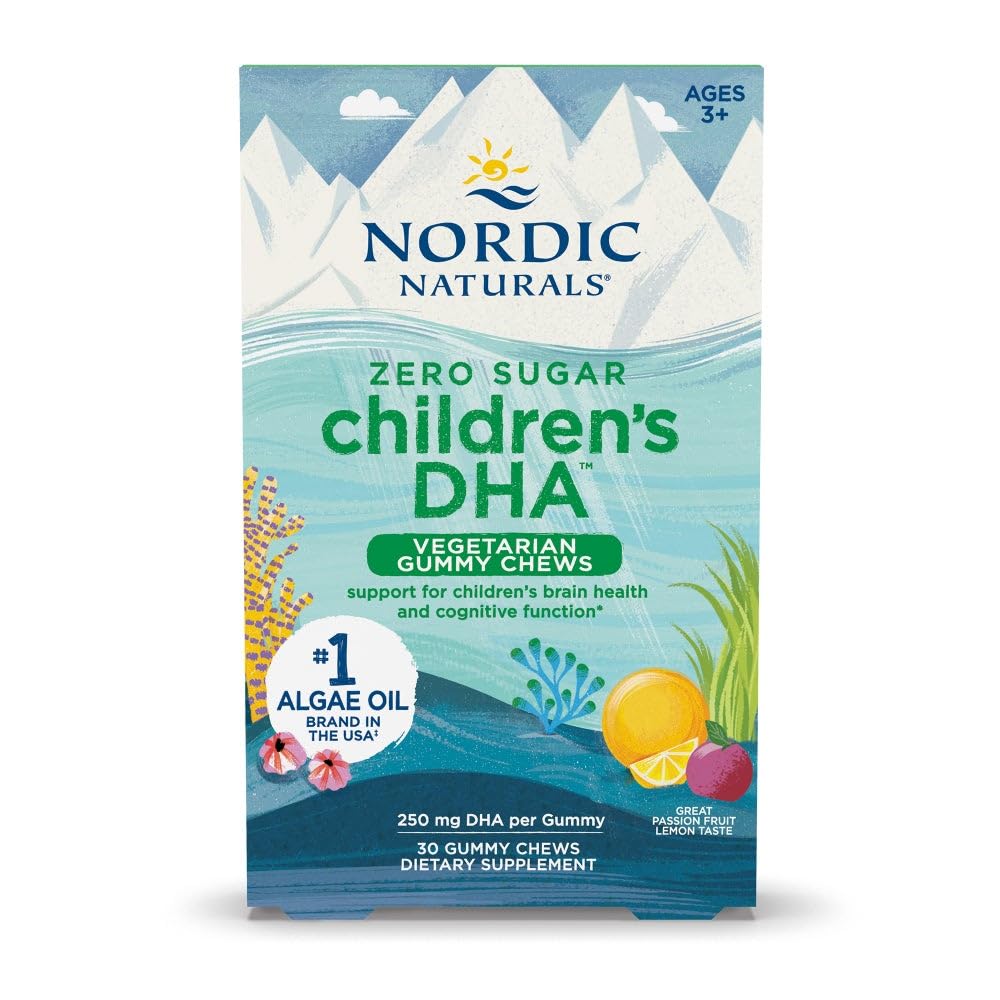 Nordic Naturals Zero Sugar Children’s DHA Vegetarian Gummy Chews - Passion Fruit Lemon Flavor - 30 Gummies - Vegan Algae Oil Omega-3 Supplement for Kids Brain & Cognition Support - 30 Servings Nordic Naturals buy supplements canada