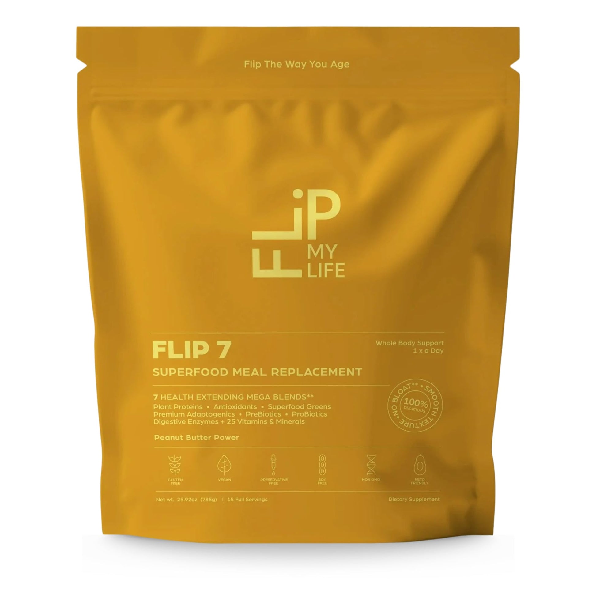 Flip My Life, Flip 7 Natural SuperFood, Plant-Based Protein, Complete Meal Replacement to Support Healthy Gut, 7 Mega Nutrient Rich Blends all in one to AGE BETTER - Peanut Butter Flip My Life buy supplements canada