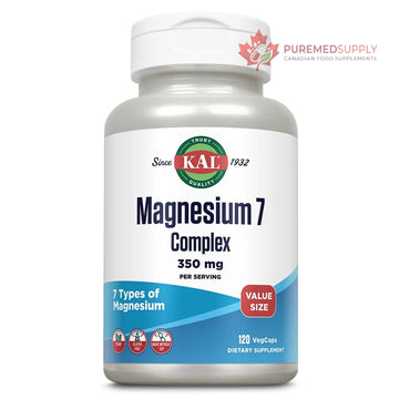 KAL Magnesium Complex 7 - Total Complex with Magnesium Glycinate, Citrate, Malate and More - Relaxation and Whole Body Support Supplements - Vegan, 60-Day Guarantee - 60 Servings - 120 VegCaps KAL buy supplements canada