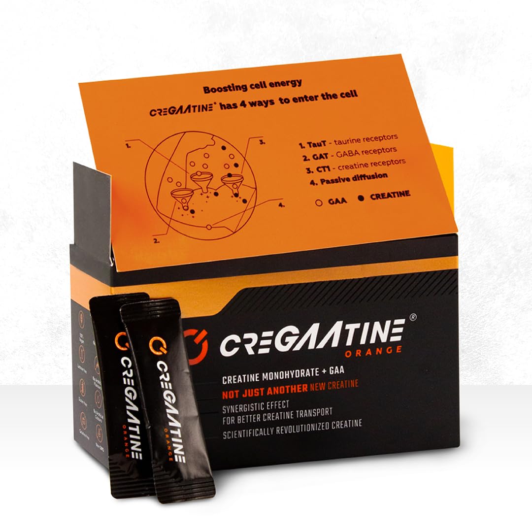 CreGAAtine Micronized Creatine Monohydrate + GAA | Increase Strength, No Water Retention | Boosts Memory & Focus | Single-Serve Packets | 60 Sachets, 30 Servings | (Sachets, Orange) CreGAAtine buy supplements canada