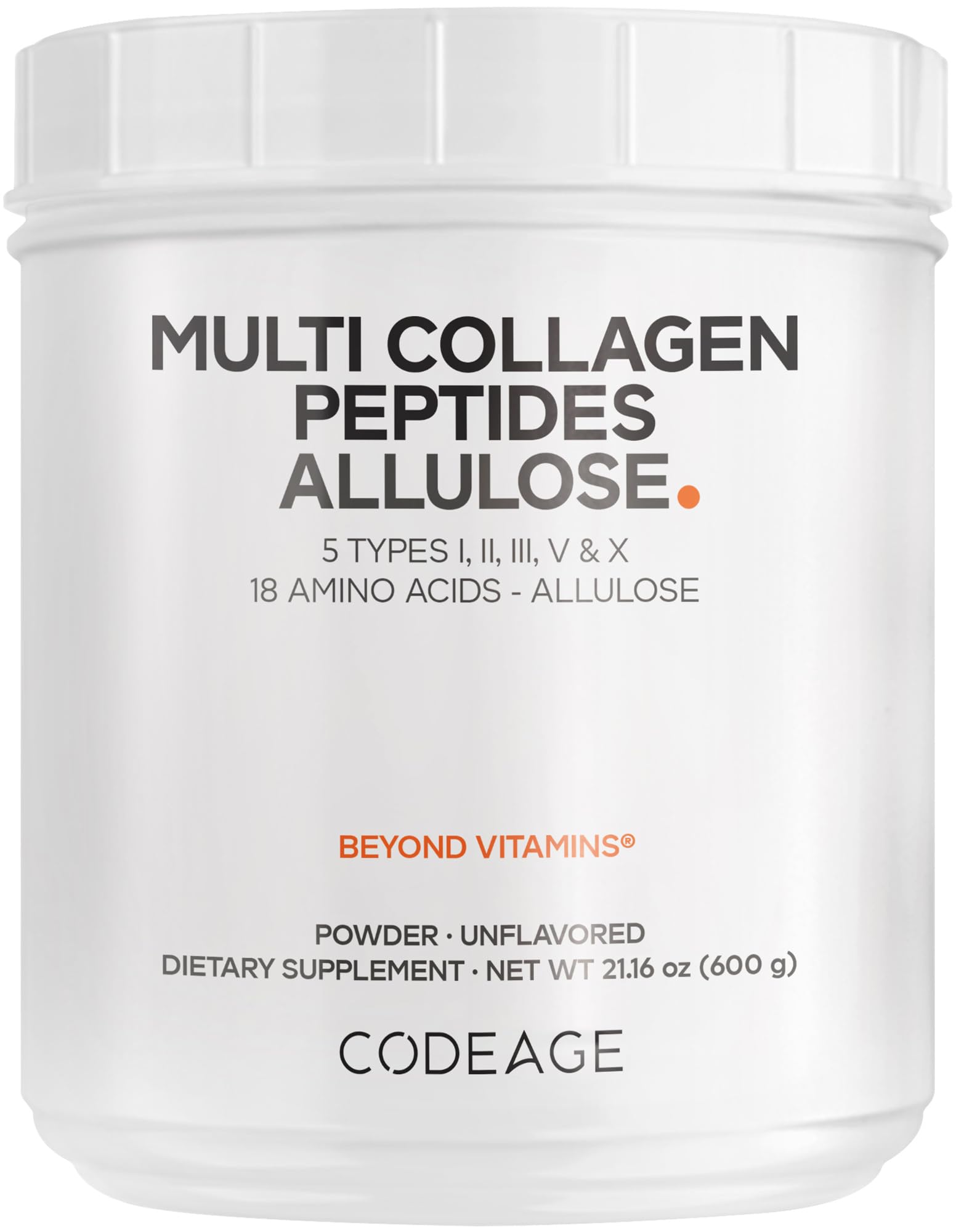 Codeage Multi Collagen Peptides Powder + Allulose - 5 Types - Grass-Fed Collagen - Rare Sugar Allulose Supplement - 0 Calorie Sweetener & 0 Carbs - 18 Amino Acids - Unflavored - Non-GMO - 30 Servings Codeage buy supplements canada