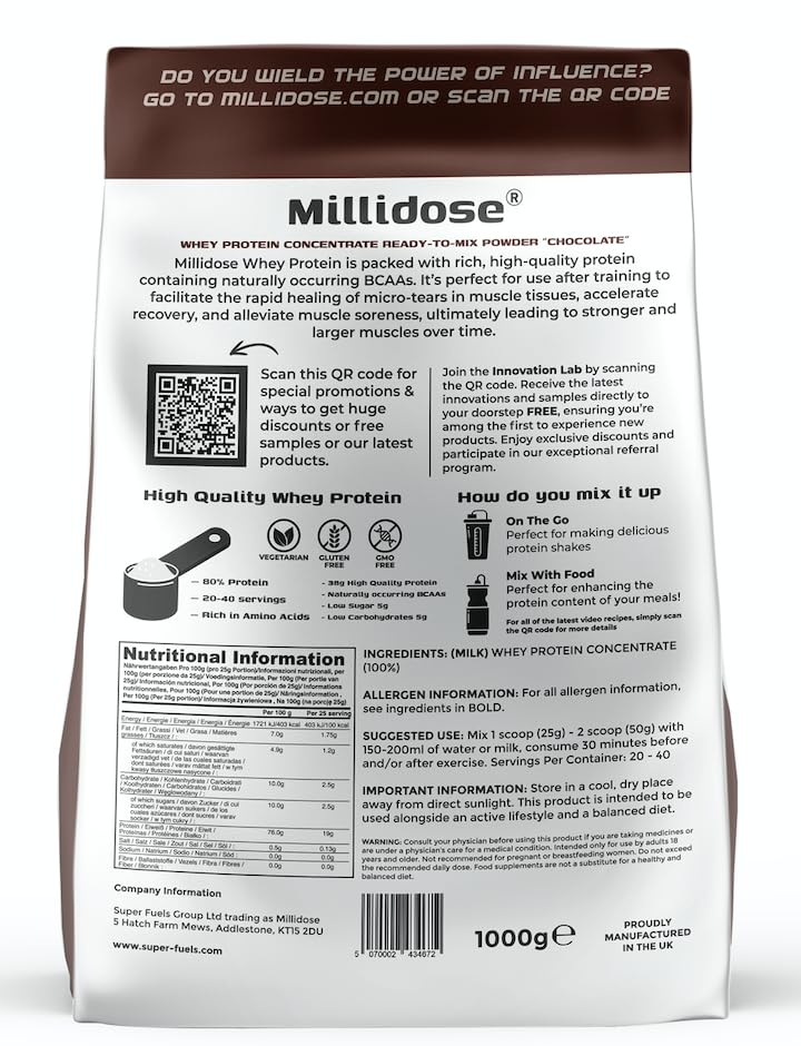 Millidose Chocolate Whey Protein Powder - 1kg of High-Protein Blend with 36g per Serving Generic buy supplements canada