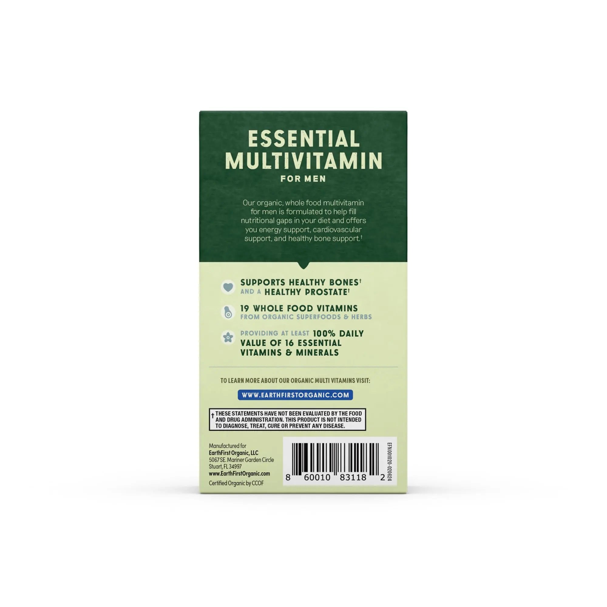 EarthFirst Organic Men’s Multi Once Daily, Whole-Food Multivitamin with 19 Vitamins & Minerals for Energy, Heart, Bone Strength EarthFirst Organic buy supplements canada